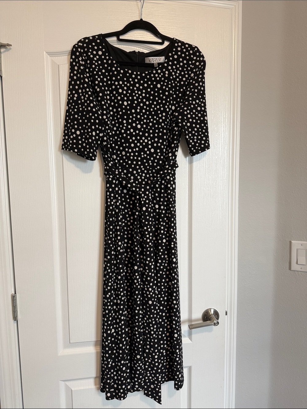Kasper Black & White Polka Dot Midi Dress